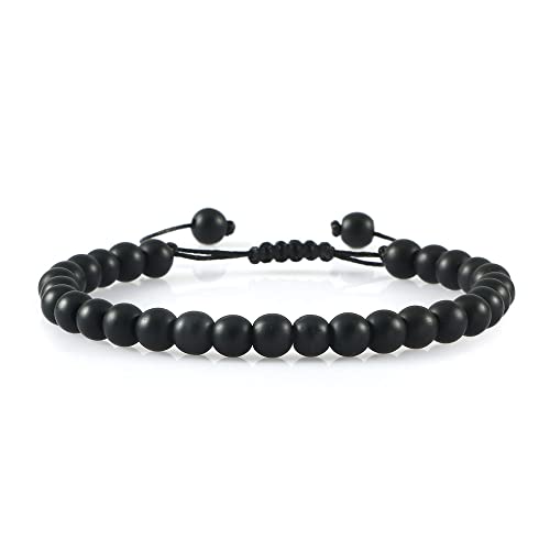 Armbänder für Damen, Steinarmbänder, mattiertes Achat-Steinperlen-Charm-Armband, Reiki-Chakra-Armband, Yoga-Balance, Freundschaftsarmband, Schmuck für Frauen, Mädchen, Jungen (Schwarz, 21 cm) von YJHQSS