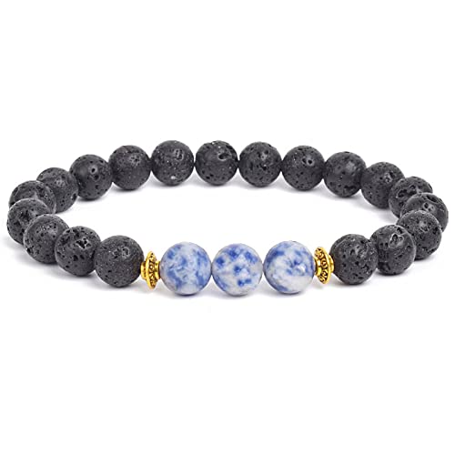 Armbänder für Damen, exquisites 8 mm Sodalith-Perlenarmband, Chakra-verstellbare Energie-Edelstein-Armbänder, elastische Freundschaftsarmreifen, Charm-Schmuck für Männer und Frauen (21 cm (8,3 Zoll)) von YJHQSS