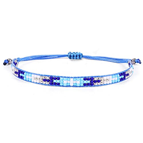 Armbänder für Teenager-Mädchen, handgefertigtes gewebtes mehrfarbiges Perlenarmband, blaue Freundschaftsarmbänder, Fußkettchen, verstellbarer Anhänger, weiße Glasperlen, Armreifen, Armband, Geschenk f von YJHQSS