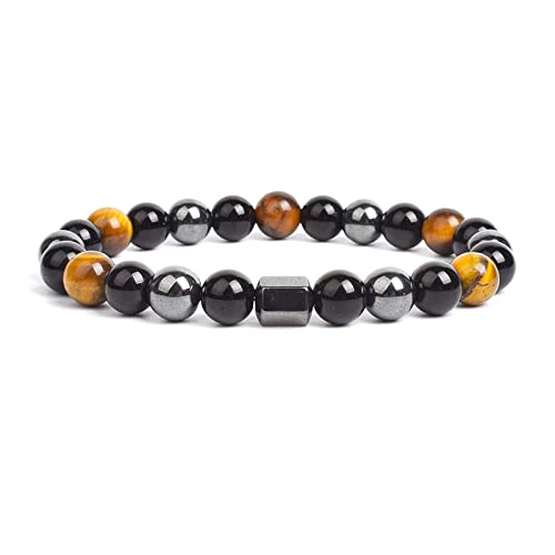 Armreifen für Damen, kreatives zylindrisches Armband aus Hämatit-Tigerauge-Perlen, Chakra-Reiki-Energie-Edelsteinarmbänder, elastische Freundschaftsarmreifen, Charm-Schmuck für Männer und Frauen (wie von YJHQSS