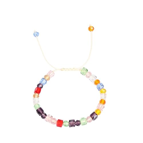 Bunte geflochtene Armbänder, quadratisches Armband mit Kristallperlen, exquisites verstellbares Bettelarmband, handgewebtes Armband, Freundschaftsarmband, Schmuck für Damen und Mädchen, Geschenk von YJHQSS