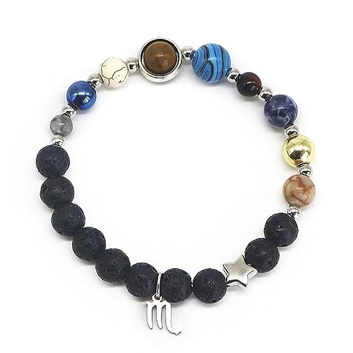 Chakra-Armbänder für Frauen, Armband aus Naturstein und schwarzem Lavakristall, 12 Sternbilder, Sternzeichen-Armband, Charm-Perlenarmband, Galaxie, Planeten, Sonnensystem, Armreif, Schmuck für Frauen von YJHQSS