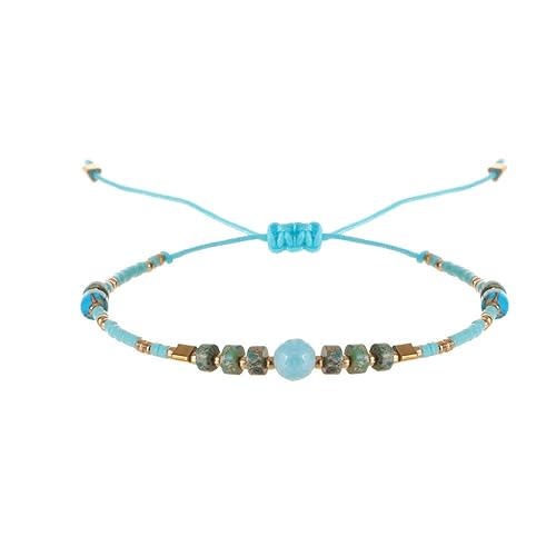 Geflochtenes Armband aus Naturstein für Frauen, böhmisches, blaues, gewebtes Freundschaftsarmband, Mini-Charm-Armbänder mit Perlen, verstellbares, handgefertigtes Armband, Armreif für Damen und Mädche von YJHQSS