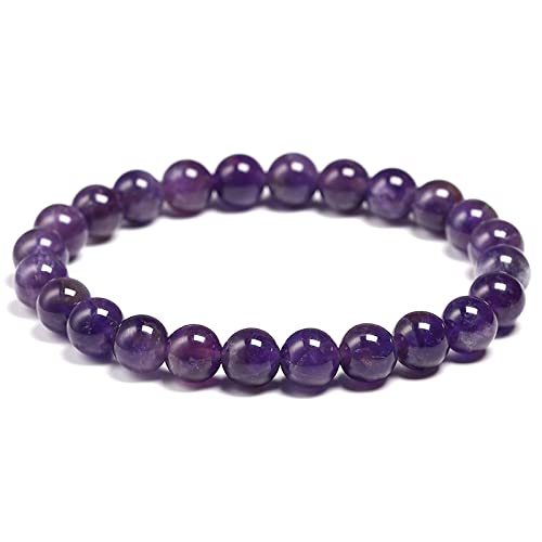 Kristallarmband, elegantes 8-mm-Amethyst-Perlenarmband, Chakra-Reiki-Energie-Edelsteinarmbänder, Freundschafts-Yoga-Armreifen, elastischer Charm-Schmuck für Männer und Frauen (Rot, 21 cm (8,3 Zoll)) von YJHQSS