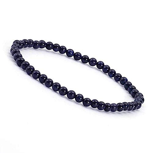 YJHQSS 4 mm Perlenarmband aus blauem Sandstein, böhmisches Charm-Armband aus Natursteinperlen für Männer und Frauen, modisches Stretch-Armband mit runden Perlen, schönes Geburtstagsgeschenk von YJHQSS