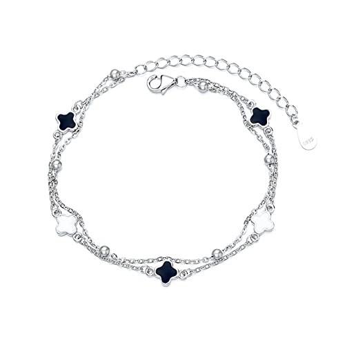 YJHQSS Armband aus 925er Sterlingsilber für Damen und Mädchen, schlicht, aber elegant, Glücksbringer-Armreif mit vierblättrigem Kleeblatt, verstellbares Handglied, Kettenverlängerung (Silber A) von YJHQSS