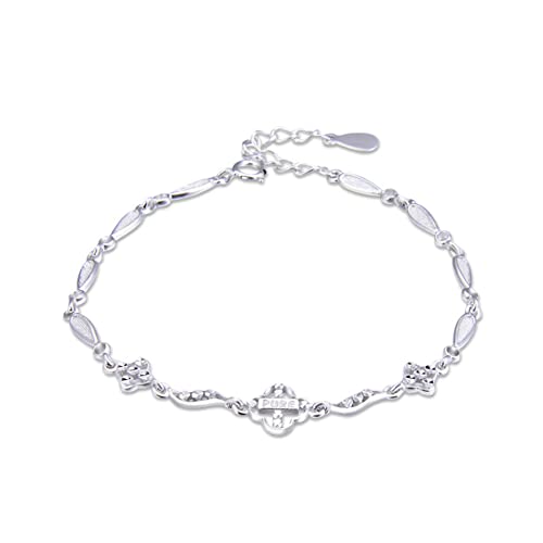 YJHQSS Armband aus 925er Sterlingsilber für Damen und Mädchen, schlicht, aber elegant, Glücksbringer-Armreif mit vierblättrigem Kleeblatt, verstellbares Handglied, Kettenverlängerung (Silber A) von YJHQSS