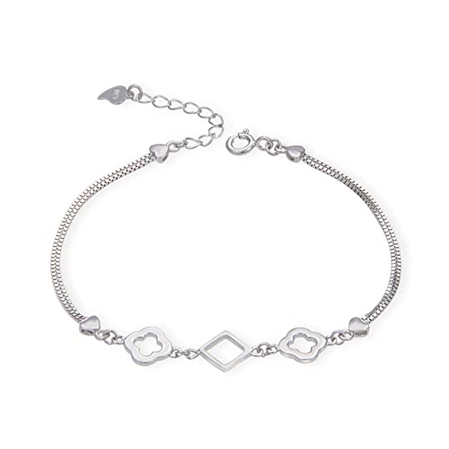 YJHQSS Armband aus 925er Sterlingsilber für Damen und Mädchen, schlicht, aber elegant, Glücksbringer-Armreif mit vierblättrigem Kleeblatt, verstellbares Handglied, Kettenverlängerung von YJHQSS