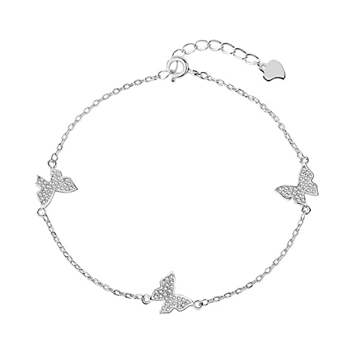 YJHQSS Armband für Damen, 925er Sterlingsilber mit Schmetterling, Zirkon, Geschenke für sie, Frauen und Mädchen, beste Freundin, Geburtstagskette 17 + 3 cm (Silber A) von YJHQSS