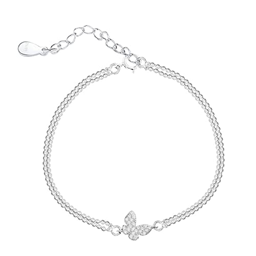 YJHQSS Armband für Damen, 925er Sterlingsilber mit Schmetterling, Zirkonia, Geschenke für sie, Frauen und Mädchen, beste Freundin, Geburtstagskette 15,5 cm + 3,5 cm von YJHQSS