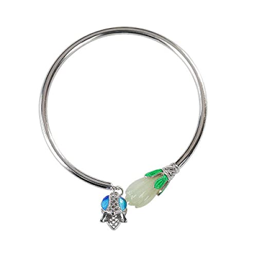 YJHQSS Armreifen für Damen, S925 Silber eingelegtes Hetian Jade-Armband für Damen, Öffnung verstellbar, Retro-Armband im ethnischen Stil von YJHQSS