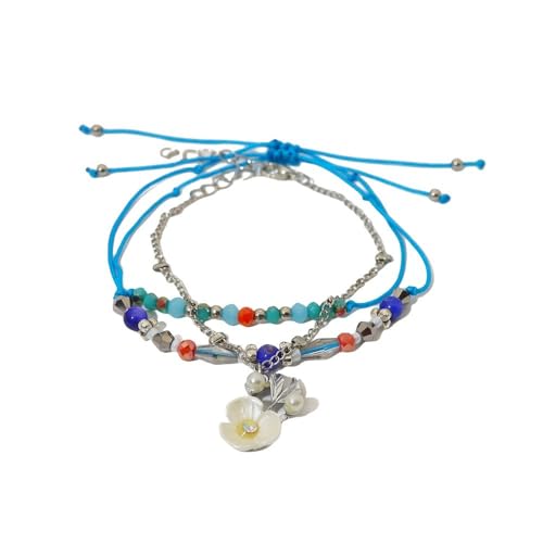 YJHQSS Böhmisches Reisperlen-Armband-Set, Bonbonfarben im ethnischen Stil, handgefertigte Perlenweberei, verstellbarer Schmuck, Geschenke für Frauen und Mädchen im Sommer und Strand (blau) von YJHQSS