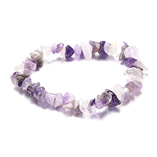 YJHQSS Chakra-Armband, Boho-Chakra-Armbänder aus Naturstein, unregelmäßige Amethyst-Kies-Perlenarmbänder, elastische Energie-Edelstein-Armreifen, Balance-Yoga-Schmuck für Frauen und Männer von YJHQSS