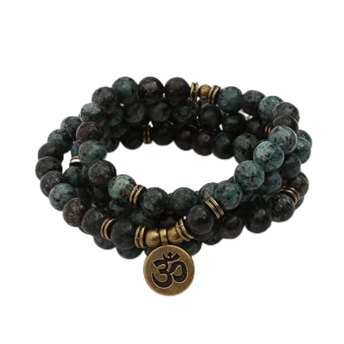 YJHQSS Glücksarmband aus Naturstein, 8 mm, mehrlagig gewickelt, Perlenarmband (Metallfarbe: OM-Bronze) (Ein Buddha aus Bronze) von YJHQSS