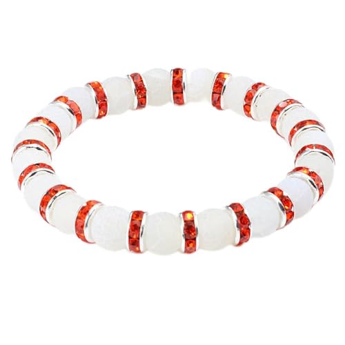 YJHQSS Kristallarmbänder für Frauen, Orangefarbenes Bohrarmband, natürlicher weißer Onyxstein, Yoga-Chakra-Kristallarmband, dehnbares Glücksstein-Perlenarmband für Frauen und Männer von YJHQSS