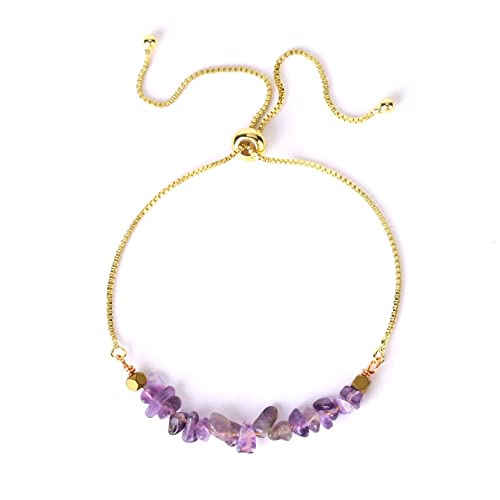 YJHQSS Kristallarmband, Naturstein-Amethyst-Kristallarmband, modisches Kiessplitter-Perlenarmband, verstellbare goldene Kette, Energie-Edelstein-Perlenarmreif, Schmuck für Frauen, Geschenk von YJHQSS