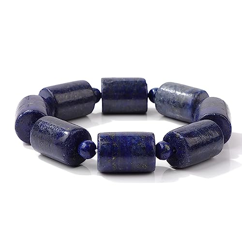 YJHQSS Kristallarmband, natürliche Lapislazuli-Armbänder, zylindrische Perlenarmbänder, Yoga-Chakra-Kristallarmband, dehnbares Glücksstein-Perlenarmband für Frauen und Männer von YJHQSS