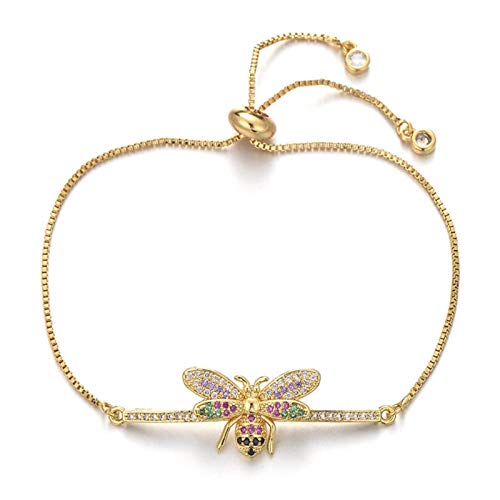 YJHQSS Luxuriöses Multi-Mikro-Pavé-Armband mit Zirkonia, Insekten- und Bienen-Charm, Kettenglied, Markenarmband, Damenschmuck, Geschenk (Guld A) von YJHQSS