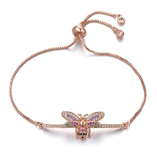 YJHQSS Luxuriöses Multi-Mikro-Pavé-Armband mit Zirkonia und Insekten-/Bienen-Charm, Kettenglied, Markenarmband, Damenschmuck, Geschenk (Roségold A) von YJHQSS