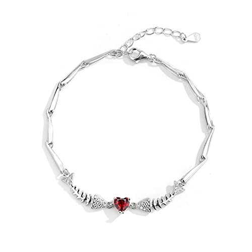 YJHQSS Modisches Armreif-Set mit Fischgrätenkette, Sommer-/Strand-Armreif mit Fischgräten, Silberkette für Frauen und Teenager-Mädchen, Schmuck aus 925er Sterlingsilber (Rot A) von YJHQSS