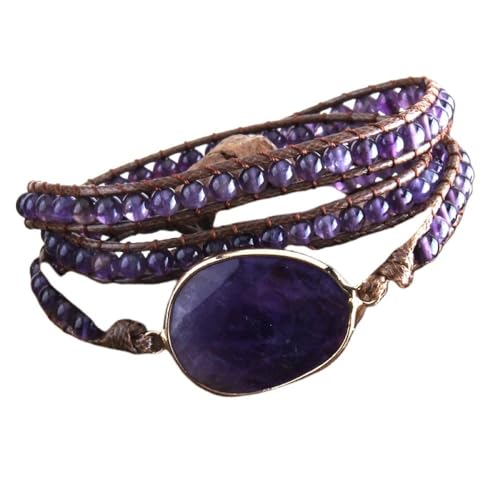 YJHQSS Natürliches Amethyst Stein Webarmband Damen, Modisches Perlen Layering Boho Wickelarmband Set Edelstein Armband Set Schmuck Geschenke für Muttertag Mama Geschenke von YJHQSS