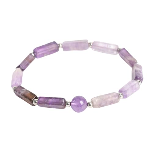 YJHQSS Natürliches Amethyst-Steinarmband, modisches rechteckiges Quarz-Perlenarmband, elastischer Energie-Edelstein-Armreif, Chakra-Balance-Yoga-Schmuck für Frauen und Männer von YJHQSS