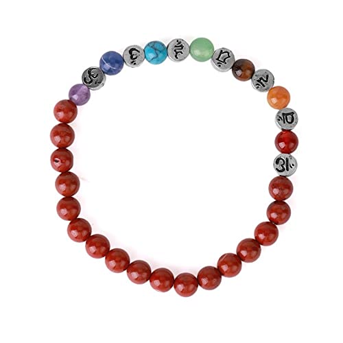 YJHQSS Perlenarmband, Naturstein, roter Jaspis, Kristallarmband, antike gravierte Charms, 7 Chakra-Stretch-Perlenarmband, Energie-Edelsteine, Perlen, Armreif, Schmuck für Frauen und Männer, Geschenk von YJHQSS