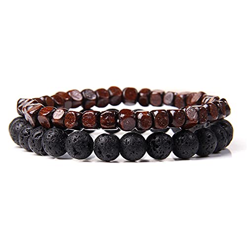 YJHQSS Perlenarmband 2-teiliges Set Natürliche Vulkansteinperlen Buddha-Armband Herren Schwarze Lavaperlenarmband Für Frauen Männer Schmuck C 17Cm von YJHQSS