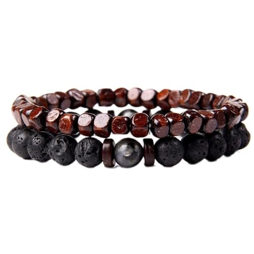 YJHQSS Perlenarmband 2er Set Natürliche Vulkangesteinsperlen Buddha-Armband Herren Schwarze Lavaperlen Armband Für Frauen Männer Schmuck D 17Cm von YJHQSS