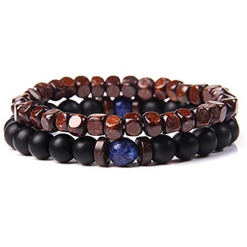 YJHQSS Perlenarmband 2er Set Natürliche Vulkangesteinsperlen Buddha-Armband Herren Schwarze Lavaperlen Armband Für Frauen Männer Schmuck D 17Cm von YJHQSS