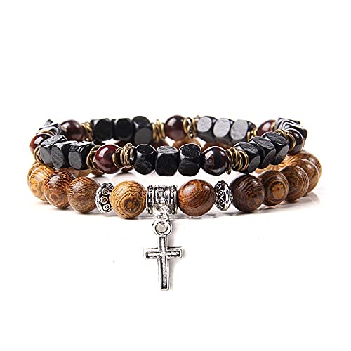 YJHQSS Perlenarmband 2er Set Natürliche Vulkansteinperlen Buddha-Armband Herren Schwarze Lavaperlen Armband Für Damen Herren Schmuck A 21Cm von YJHQSS