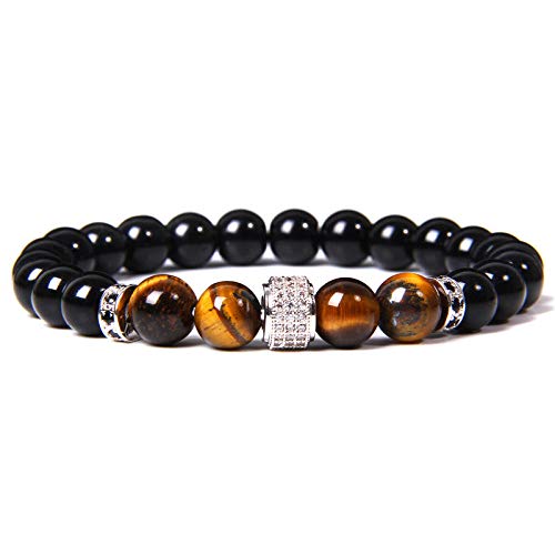 YJHQSS Perlenarmband Natursteinperlen Tigerauge Armband Perlen Herren Buddha Armband Für Männer Yoga Handgefertigter Schmuck Homme Bijoux A 17Cm von YJHQSS