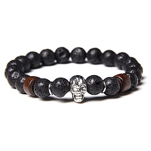 YJHQSS Perlenarmband für Herren, Buddha-Kopf-Armband, Perlenarmbänder aus schwarzem Lava-Vulkanstein für Männer und Frauen, Yoga-Geschenk, Pulseras Hombre A, 23 cm von YJHQSS