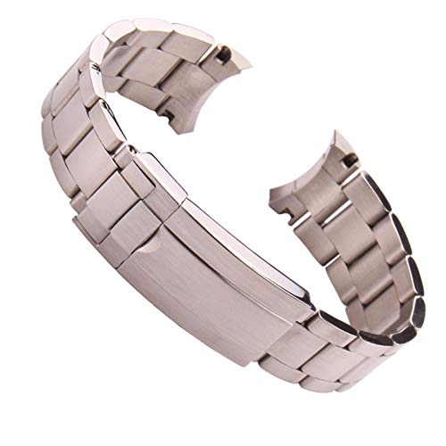 YJHQSS Uhrenarmband, 20 mm, 316L Edelstahl, Uhrenarmbänder, silberfarben, gebürstetes Metall, gebogenes Ende, Ersatzglied, Faltschließe, Uhrenarmband von YJHQSS