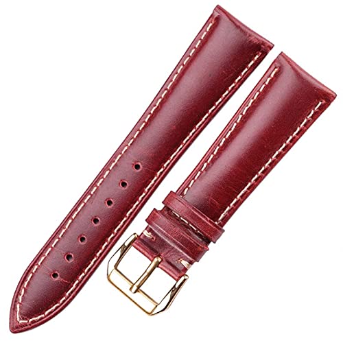 YJHQSS Uhrenarmband aus Leder, Uhrenarmband für Damen und Herren, 18 20 22 24 mm, 4 Farben, Uhrenarmband für Uhren, Metallverschluss (Braun, Rot, Gold, 24 mm) von YJHQSS