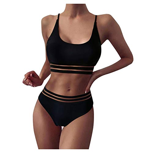 YJING Balconette Bikini Fransen Bikini Blau Weiß Gestreift Bikini Ohne Push Up Bikini Oberteil Damen Push Up Einlagen Bikini Kleid Bikini Grosse Cups Bikini Weiss 495 01 Schwarz XL von YJING