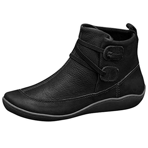 YJING Stiefel Damen Herbst Winter Schneeschuhe Flache Stiefeletten Regenstiefel Schnürstiefel Vintage Bequem Kurze Stiefel Mode Elegant High-top Schuhe Casual Short Ankle Boots Schuhe(26-Schwarz,38) von YJING