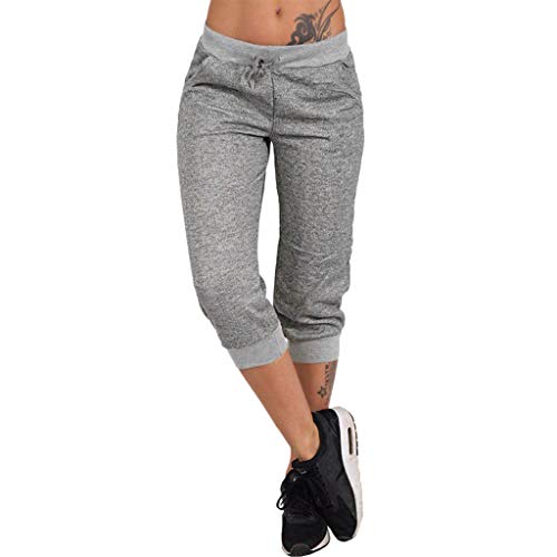 Capri Hosen FüR Frauen Sommer Strech: Baggy Jogginghose Damen Leicht 7/8 Sporthose Elegant-Caprileggings Mit Taschen Freizeithose-Sommerhose-Caprihose Sommer Caprihosen- Leggings Gym Workout Tights von YJLX