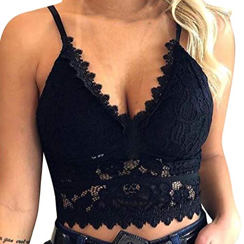 YJLX Spitzen Oberteile Damen Bauchfrei - BH Sexy Tops Elegant Sommertop SpaghettiträGer Cropped Camisole Tanktop äRmellos Spitzentop- Spaghetti Top- Untertops, Z-schwarz, M von YJLX