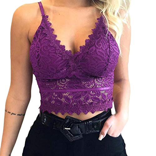 YJLX Spitzen Oberteile Damen Bauchfrei - Spitzen BH Sexy Bauchfrei Tops Elegant Sommertop SpaghettiträGer Tops Cropped Camisole Tanktop äRmellos Spitzentop- Spaghetti Top- Untertops von YJLX