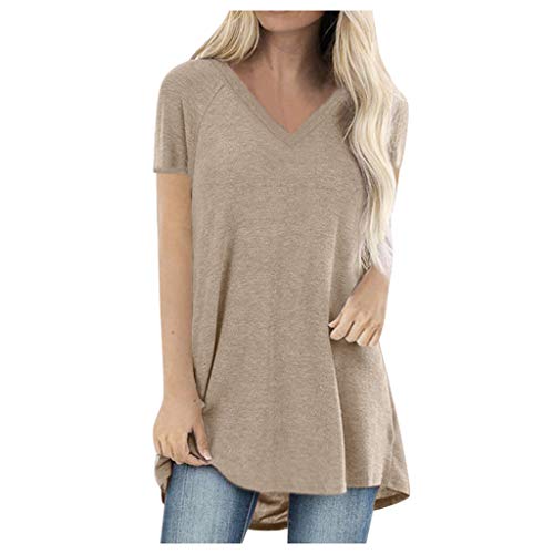 Kurzarm T Shirt Damen Tshirt Frauen V Ausschnitt Shirt Schulterfrei Damen Tshirt Lang RüCkenfreies Oberteil Jacken T Shirt Kleid Weiße Blusen GüNstig Tunika Schwarz von YJUU