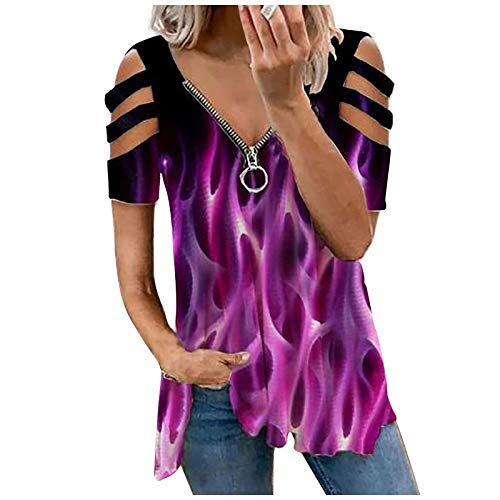 YJUU Weisses Longshirt Damen Italienische Damenmode Longshirt Kurzarm Baumwolle Anziehsachen Glitzer Shirt Damen Kleidung Tik Tok T Shirt Blusenkleid Knielang Tunika Sommer Weiß, Violett, XXL von YJUU