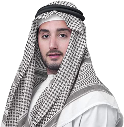 YJZQ Arabisches Shemagh-Kopftuch für Herren, mit schwarzem Stirnband, muslimische Kopfbedeckung, Kopftuch, Keffiyeh, Nahöstlicher, arabischer Schal, Turban, Kopfschmuck, Schwarz , Einheitsgröße von YJZQ