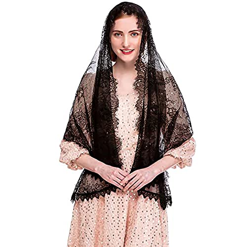 YJZQ Brautschleier Braut Schleier Spitze Schal Elegante Braut Tüll Braut Hochzeit Kurzer Schleier Mantilla Spitzen Katholisch Schal Schleier Stola für Hochzeit Zubehör Schleier 150cm von YJZQ