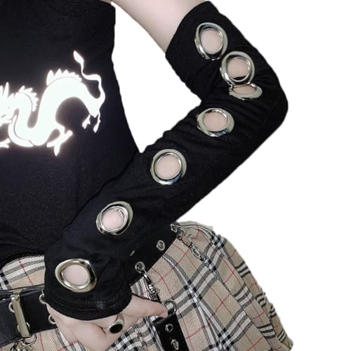 YJZQ Damen Lange Handschuhe Fingerlose Schwarze Schnalle Arm Gotisch Punk Handschuhe Coole Handschuhe Karneval Vampir Halowein Bekleidungszubehör von YJZQ