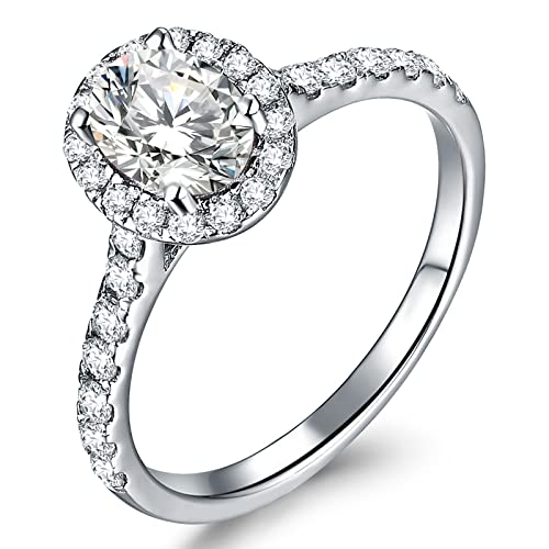 YL 925 Sterling Silber Schliff 5A Oval Zirkonia Verlobungsring für Damen Braut(Größe 50) von YL