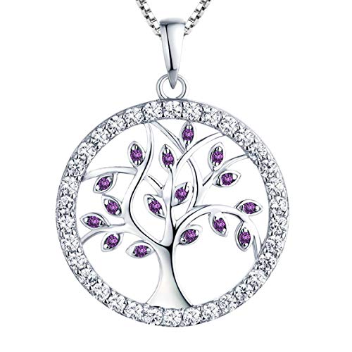 YL Damen Lebensbaum Anhänger mit Kette 925 Sterlingsilber Amethyst Baum des Lebens Anhänger Halskette für Damen Mutter, Kettenlänge 45-48 CM von YL