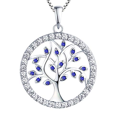 YL Damen Lebensbaum Anhänger mit Kette 925 Sterlingsilber Spinellblau Baum des Lebens Anhänger Halskette für Damen Mutter, Kettenlänge 45-48 CM von YL