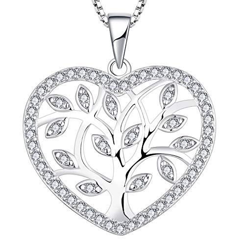 YL Damen Lebensbaum Herz Kette 925 Sterling Silber geschnitten Weiß Zirkonia Baum des Lebens Anhänger Halskette für Damen von YL