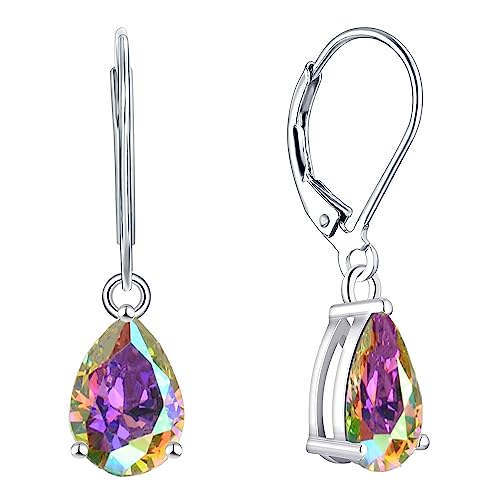 YL Damen Ohrhänger 925 Sterling Silber Regenbogen Zirkonia Weiß Ohrringe von YL